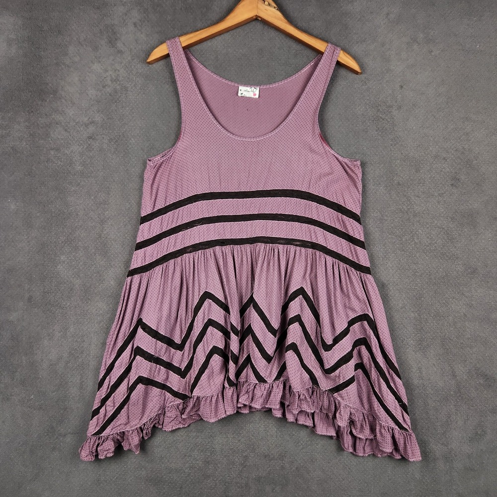 Free People Voile & Lace Trapeze Slip Dress Womens Small Lilac Purple Polka Dot